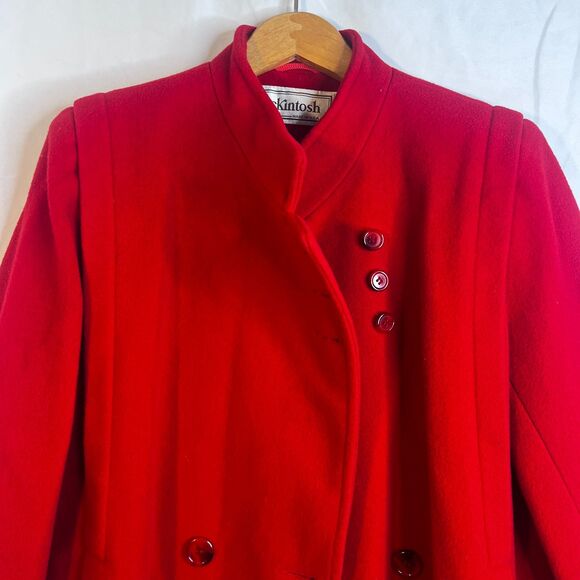 Mackintosh 100% Wool Trench PeaCoat Classic Chic Bold Power Red Size M/L* Petite - Picture 3 of 12